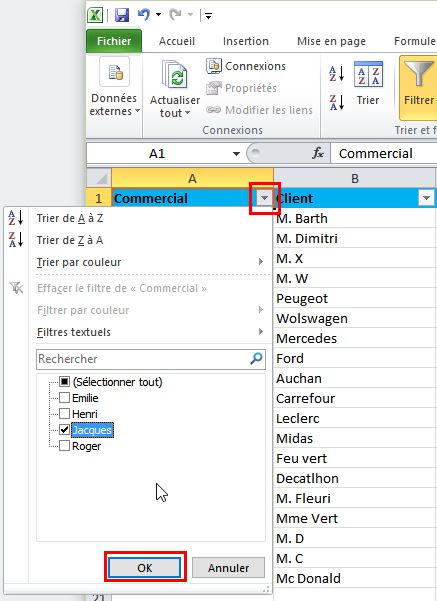 Excel でフィルターを作成し、列を並べ替える